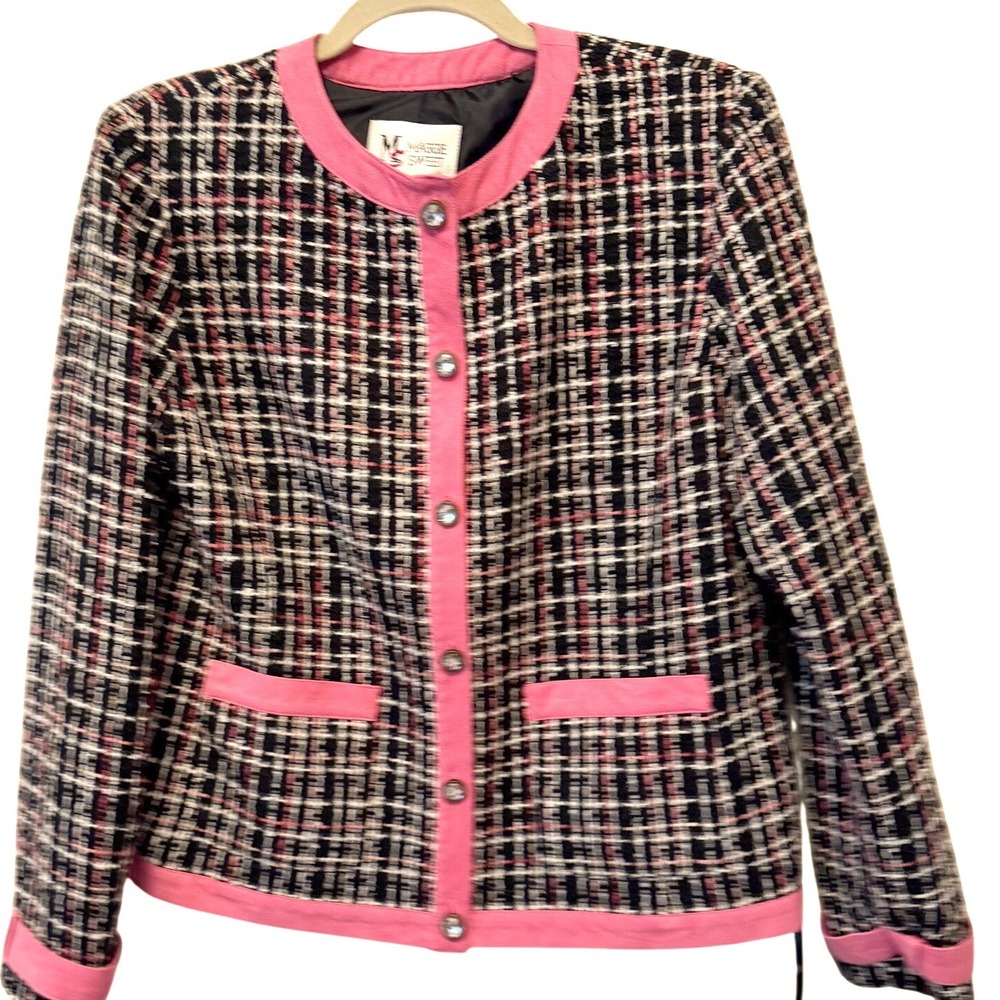 MS Maggie Sweet Y2K Pink Trim Tweed Jacket Bouclé Blazer Womens‎ Sz.S